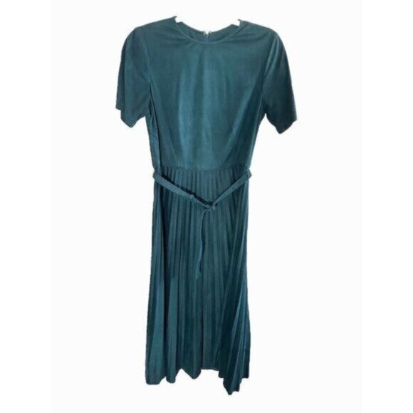 Ann Taylor Pleated Fit Flare Dress 4 preppy feminine MIdi forest fairy - Picture 1 of 9